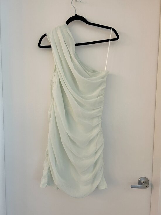 Abercrombie & Fitch One-Shoulder Chiffon Mini Dress Light Mint Green M Tall NWT - Picture 11 of 13